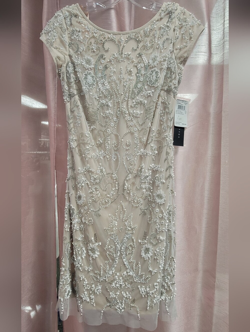 Aidan Mattox Blush Pink Dress with Silver Bead Embellishment